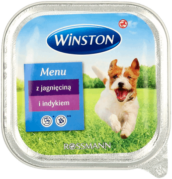 WINSTON,karma pełnoporcjowa, mokra dla dorosłych psów z jagnięciną i indykiem,przód