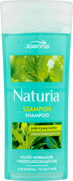 JOANNA NATURIA,szampon do włosów przetłuszczających się z pokrzywą i zieloną herbatą, mini,przód