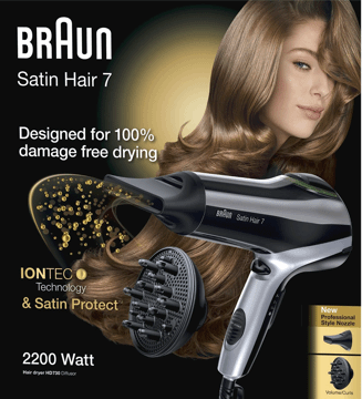 BRAUN,suszarka Satin Hair HD730 DF,przód