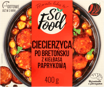 SO FOOD,ciecierzyca po bretońsku z kiełbasą paprykową,przód