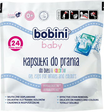 BOBINI,kapsułki do prania tkanin białych i kolorowych,przód