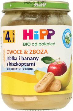 HIPP,jabłka i banany z z biszkoptami,  po 4. m-cu,przód