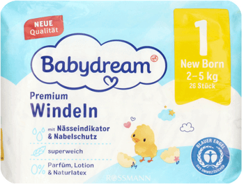 BABYDREAM,pieluszki dla dzieci New Born 1, 2-5 kg,przód