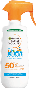 GARNIER AMBRE SOLAIRE,ochronny spray przeciwsłoneczny do opalania dla dzieci, 50+,przód
