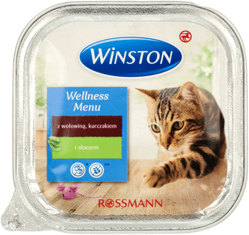 WINSTON,karma pełnoporcjowa mokra dla dorosłych kotów z wołowiną, kurczakiem i aloesem,przód