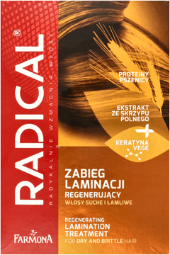 FARMONA RADICAL,zabieg laminacji włosów regenerujący, włosy suche i łamliwe,przód