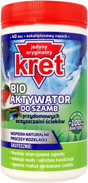 KRET,aktywator do szamb i przydomowych oczyszczalni ścieków,przód