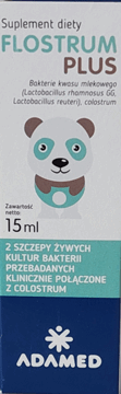 FLOSTRUM PLUS,zawiesina żywe kultury bakterii Lactobacillus i Colostrum, suplement diety,przód