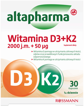 ALTAPHARMA,kapsułki Witamina D3+K2, suplement diety,przód
