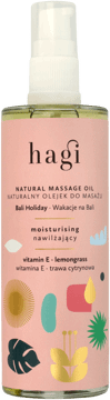 HAGI,naturalny olejek do masażu Witamina E, trawa cytrynowa,przód