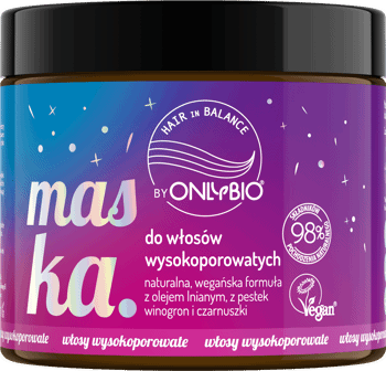 ONLYBIO,maska do włosów wysokoporowatych,przód