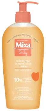 MIXA BABY,delikatny płyn do kąpieli i mycia z olejkiem skóra sucha i wrażliwa,przód