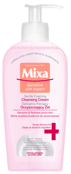 MIXA,żel do mycia twarzy oczyszczający, delikatnie pieniący, skóra wrażliwa i skłonna do zaczerwienień,przód