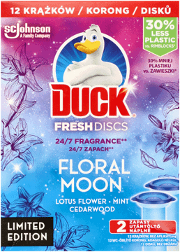 DUCK,krążek do WC żelowy, 12 krążków bez aplikatora, podwójny zapas, Floral Moon,przód