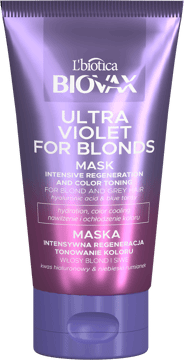 L'BIOTICA BIOVAX,maska intensywnie regenerująca i tonująca do włosów blond i siwych,przód