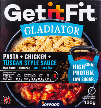 GET IT FIT,gotowe danie Gladiator makaron z kurczakiem i sosem toskańskim,przód