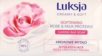 LUKSJA,mydło w kostce róża i proteiny mleka,przód