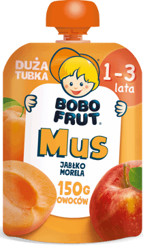 BOBO FRUT,mus owocowy, jabłko i morela, 1-3 lata,przód