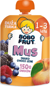 BOBO FRUT,mus owocowy, jabłko i owoce leśne 1-3 lata,przód