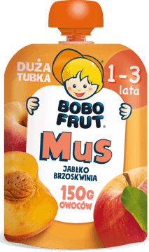 BOBO FRUT,mus owocowy jabłko i brzoskwinia, 1-3 lata,przód