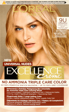 L'ORÉAL PARIS,krem koloryzujący pielęgnacyjny, bez amoniaku, nr 9U Bardzo Jasny Blond,przód