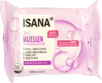 ISANA,chusteczki oczyszczające 3 w 1, Micele,przód