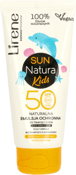 LIRENE,emulsja ochronna do twarzy i ciała naturalna, dla dzieci, SPF 50,przód