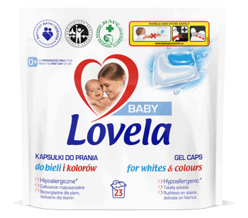 LOVELA,kapsułki do prania ubranek dziecięcych do tkanin białych i kolorowych,przód