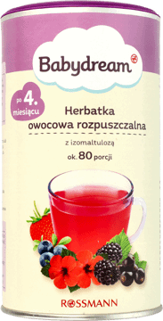 BABYDREAM,herbatka owocowa, rozpuszczalna z izomaltulozą, po 4. m- cu,przód