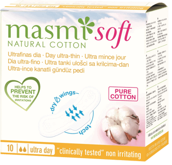 MASMI,ultracienkie bawełniane podpaski higieniczne na dzień ze skrzydełkami, Ultra Day,przód