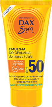 DAX SUN,emulsja do opalania wysoko wodoodporna, SPF 50,przód