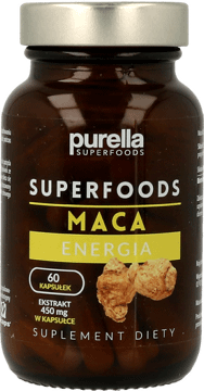 PURELLA SUPERFOODS,kapsułki Maca, Energia, suplement diety,przód