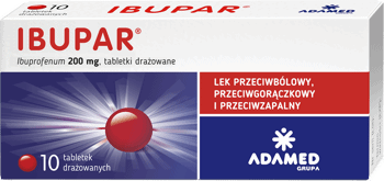 IBUPAR,tabletki drażowane, przeciwbólowe przeciwgorączkowe i przeciwzapalne, 200 mg,przód