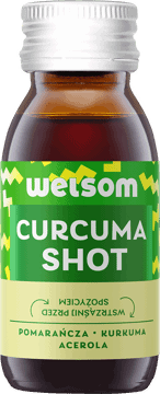WELLSS,napój z soków owocowych z dodatkiem aromatycznych przypraw, Curcuma Shot,przód
