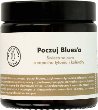 MANUFAKTURA PIĘKNA,świeca sojowa o zapachu tytoniu i kolendry,przód