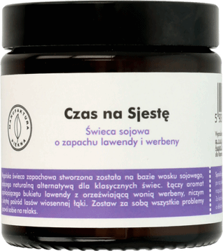 MANUFAKTURA PIĘKNA,świeca sojowa o zapachu lawendy i werbeny,przód