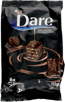 ETI DARE,wafel w czekoladzie deserowej, z kremem kakaowym,przód