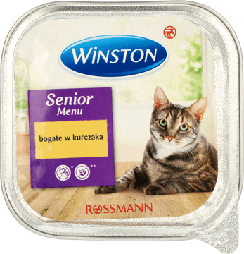 WINSTON,karma pełnoporcjowa mokra dla dorosłych kotów powyżej 8 roku życia, z kurczakiem,przód