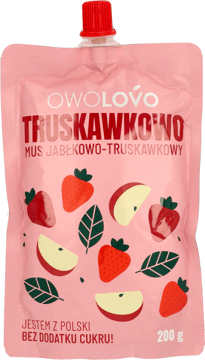 OWOLOVO,mus jabłkowo-truskawkowy ,przód