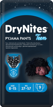 HUGGIES DRYNITES,pieluchomajtki 8-15 lat, chłopiec,przód