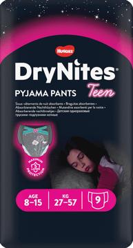 HUGGIES DRYNITES,pieluchomajtki 8-15 lat, dziewczynka,przód