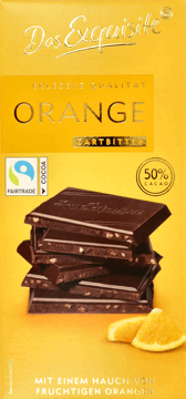 DAS EXQUISITE,czekolada ciemna z granulkami pomarańczowymi,przód