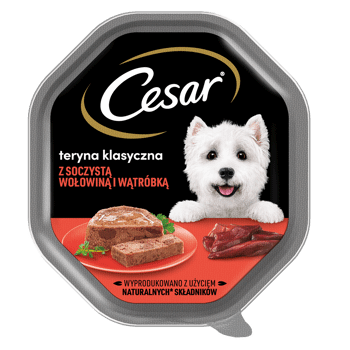 CESAR,karma pełnoporcjowa dla psów, teryna klasyczna z soczystą wołowiną i wątróbką,przód