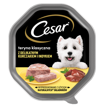 CESAR,karma pełnoporcjowa mokra dla dorosłych kotów klasyczna, z kurczakiem i indykiem,przód