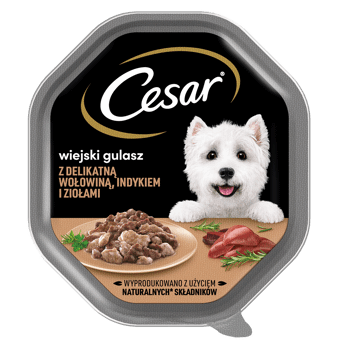 CESAR,karma pełnoporcjowa mokra dla dorosłych psów wiejski gulasz, z wołowiną i indykiem,przód