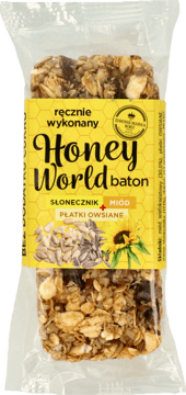 HONEY WORLD,baton słonecznik, miód, płatki owsiane,przód