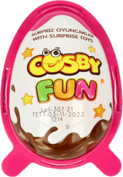 COSBY FUN,jajko z niespodzianką czekoladowe, z zabawką, różowe,przód