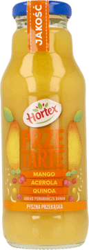 HORTEX,smoothie - jabłko, pomarańcza, banan mango, acerola z dodatkiem nasion quinoa,przód