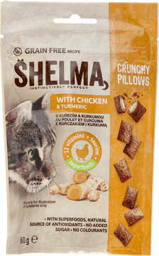 SHELMA,przekąska dla kotów z kurczakiem i kurkumą,przód
