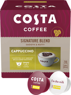 COSTA COFFEE,kapsułki z kawą paloną i kapsułki z mlekiem pełnym,kompozycja-1